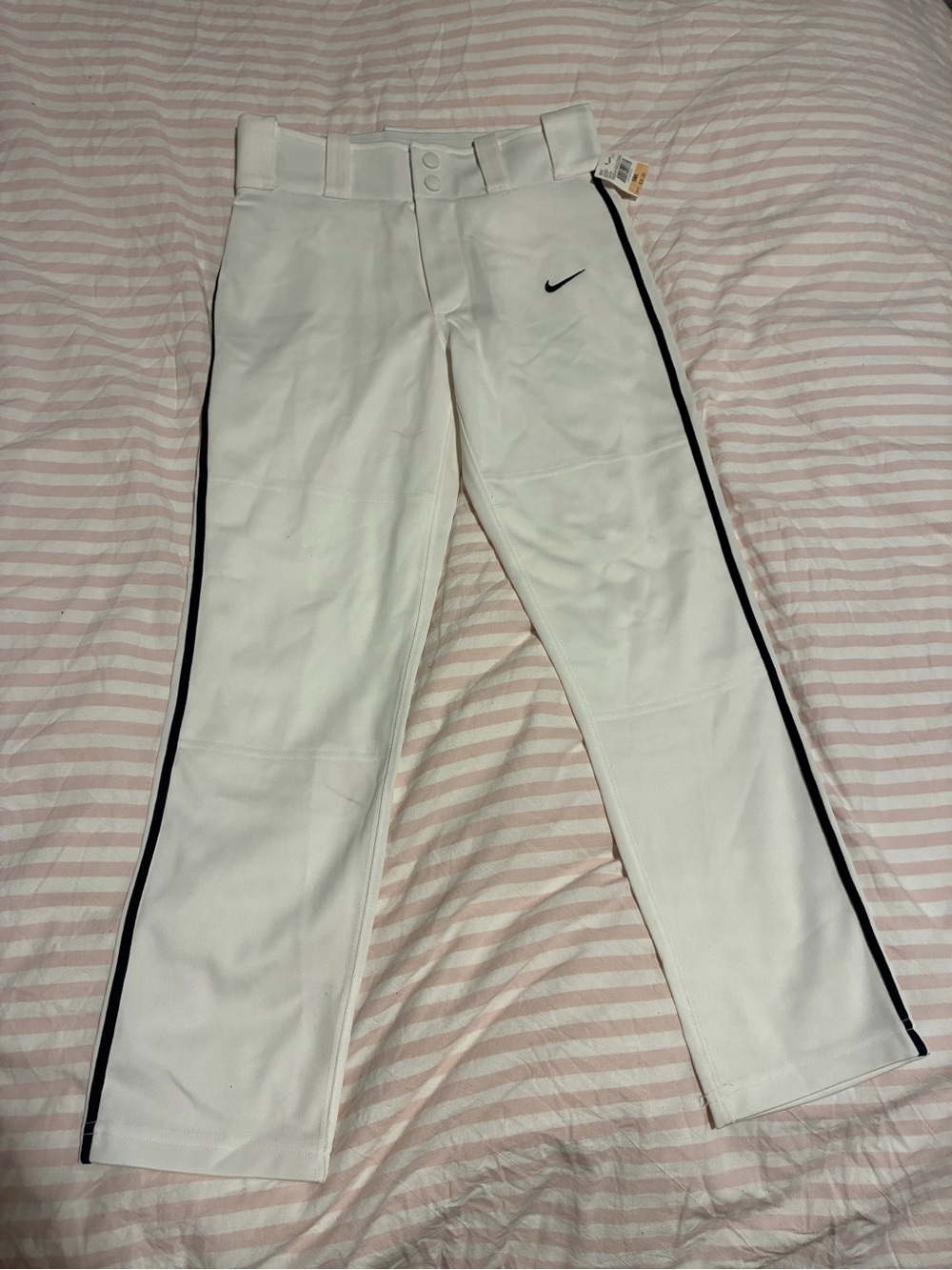Nike Boy’s White Baseball Jogger Pants with Black Side Stripe